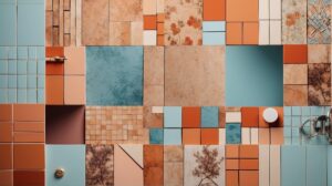 Quatro estilos diferentes de azulejo decorado para banheiro – vintage, minimalista, naturalista e geométrico – em uma imagem colagem, destacando a variedade e o charme na decoração de banheiros.