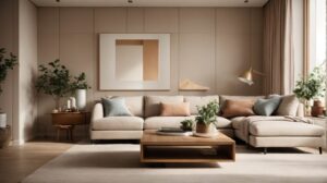 Sala de estar compacta com mesa de canto multifuncional, destacando seu design prático e elegante para economizar espaço.